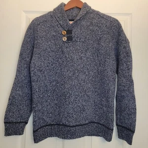 Fjallraven Sweater Men's Large Lada Blue Pullover Shawl Collar Wool Blend - Picture 1 of 6