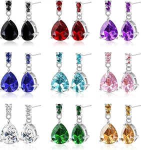9x Zirkon Tropfen Ohrhänger Damen Edelstahl Ohrringe Gold Silber Bunt Elegant - Bild 1 von 10
