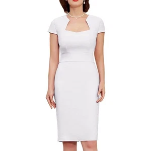 Grace Karin Womens Dress Sz XL Pencil Bodycon White Cap Sleeve Dress 50s 60s - Picture 1 of 9