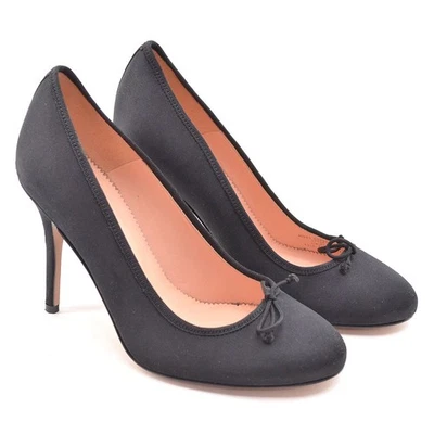 Damas J. Zapatos de tacón alto Crew Ballet Pumps 7 M negros satinados punta redonda Italia Nuevos Foto 1 de 4