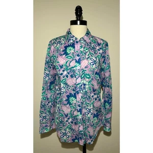 TALBOTS Purple Floral Sheer Long Sleeve Collared Blouse Shirt Top Womens M - Picture 1 of 5