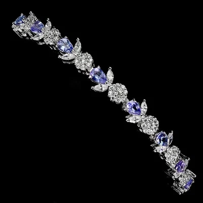 925 Пробы браслет груши танзанит 4 x 3 мм драгоценных камней ювелирных изделий 7,5 дюймов - Изображение 1 из 4
