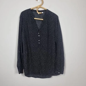 Esprit Black 14 Dot Rolled Up Long Sleeve Blouse V Neck - Picture 1 of 7