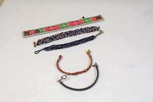 Lot of 5 Bracelets:  Handmade + Vintage + Beaded + Leather+ Fabric - Picture 1 of 4