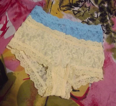 2 NEW HANKY PANKY 4812 YEL/BLUE MADE IN USA LACE BOYSHORT PANTIES XXS - Image 1 of 2