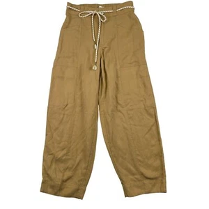 Joie Hose Damen 2 hohe Leibhöhe weites Bein Bindegürtel hellbraun Leinenmischung Cargo Freizeit - Bild 1 von 13