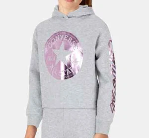 Converse Chuck Taylor Cropped Logo Hoodie Gray And Pink Girls XL X- Large - Picture 1 of 5