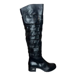 Loriblu Thigh High Overknee Black Leather Boots Shoes Purse Set EU 39.5 Bag Hobo - Picture 1 of 17
