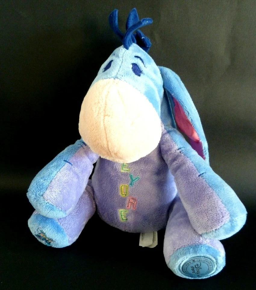 Y5. DOUDOU PELUCHE DISNEY STORE ANE BOURRIQUET MAUVE BLEU ROSE GRELOT NEUF* - Photo 1/2