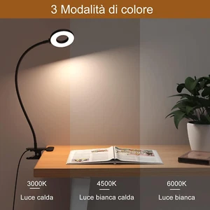 Lampada Da Lettura 23 LED Con Caricatore USB Lampada Con Pinza-3 Colore E 10 ... - Foto 1 di 12