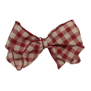 NEW Handmade Hair Bow Gingham Red White Checkered Fabric Christmas Dress Clip 7" - Picture 1 of 8