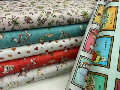 LEWIS & IRENE Anita Jeram aus dem Herzen 100 % Baumwolle Stoff von 1/4 M* oder Panel Herz Valentinstag