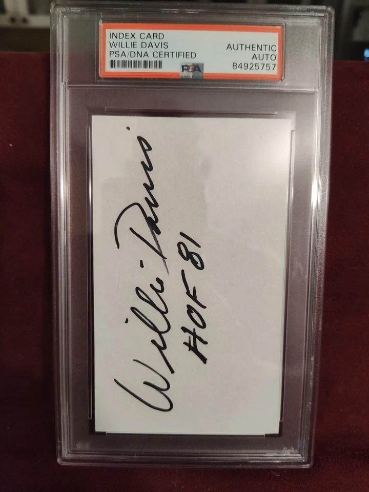 WILLIE DAVIS HOF 81 INDEX CARD SIGNED AUTO 2X SB 1958-69 PACKERS BROWNS PSA - Image 1 of 1