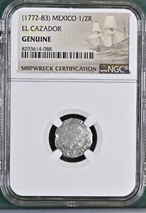 1772-1783 Mexico 1/2 Real El Cazador Silver Shipwreck Coin NGC Graded #088 - Picture 1 of 3