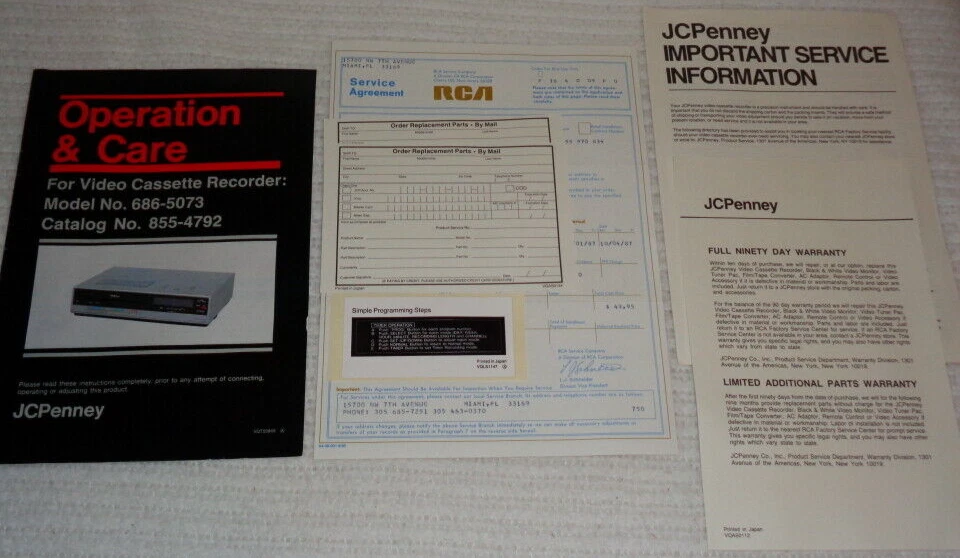 Редкий лот оригинальных инструкций по эксплуатации видеомагнитофона JCPenney модель 686-5073 - Изображение 1 из 3