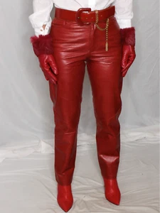 Womens Leather Pants Red 4-S? Lambskin Vintage 90s Y2K Danier Mom Mob Wife Rare - Picture 1 of 19