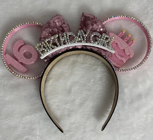 Custom Made Sweet Sixteen Birthday Girl Mouse Ears 16 Cake Headband Pink - Picture 1 of 10