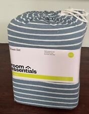 Room Essentials Printed Jersey Sheet Set, Queen, Blue/white Stripe