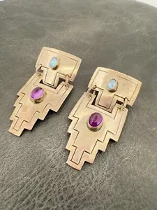 1989 🖤 Carol Felley 🖤 HUGE 🖤 Sterling Silver 925 Earrings CDF NA SOUTHWESTERN - Picture 1 of 11