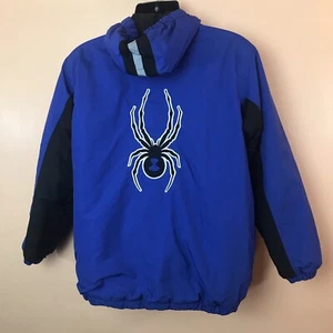 Spyder Blue Black Ski Snowboard Back Logo Jacket Coat Youth Kids Size 18 FLAWS - Picture 1 of 8