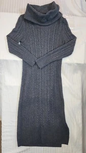 Tahari Storm Gray Cowl Neck Cable Knit Midi Sweater Dress Size Medium 46 in Long - Picture 1 of 10