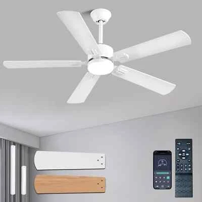 52 inch Modern White Ceiling Fans with Lights APP/Remote Control Low Profile - Image 1 of 4