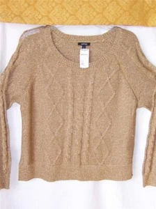 Sparkly Gold SWEATER Metallic Strand Cable-Knit Women MEDIUM Scoop Neck NWT $60 - Picture 1 of 2