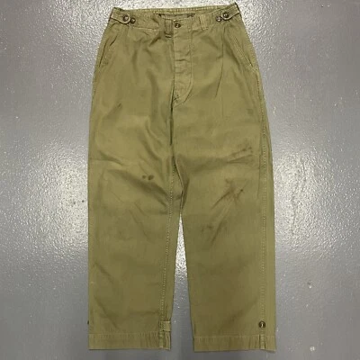 Vintage 40s M43 Cotton Field Trousers Pants WWII M1943 Army HBT Olive 32/30 - Image 1 of 4