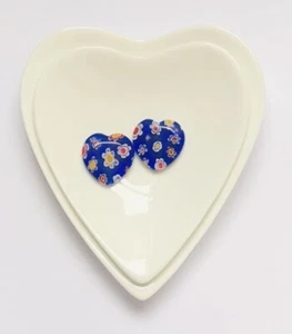 Stunning Cobalt Heart Millefiori Handmade Bead 20mm 2 Pcs 4 - Picture 1 of 1
