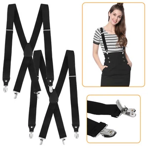 2pcs Men Clips Pants Brace Adjustable Suspenders X-Shaped Braces Biker Trousers - Picture 1 of 9