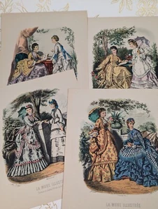 Antique Victorian Print La Mode Illustree Leroy imp Paris 5 Set Of 4 *Read* - Picture 1 of 11