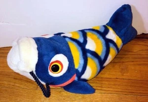 Koi Carp Blue Fish Oike Huge Vintage Plush Stuffed Animal Toy Doll Japan Import - Picture 1 of 2