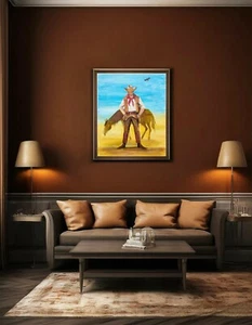 Original Acrylic Painting Western Cowboy Painting Cowboy with Horse Wall Art - Picture 1 of 5