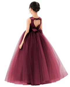 Satin Heart Cutout Tulle Flower Girl Dress Wedding Pageant Dresses Toddler Dress - Picture 1 of 30