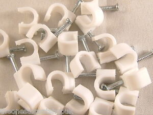 50 Pack of White TV Aerial, Sky & Satellite 7mm Round Cable Clips, RG6, WF100