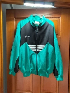 Adidas Vintage 90s Track Jacket Sz M Turquoise Black White Logo Full Zip Pocket - Picture 1 of 9