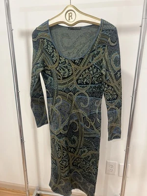 Acogedor Vestido Suéter Peruvian Connection Verde Azulado Paisley Pima Algodón Talla Mediana Foto 1 de 4