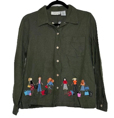 Camisa bordada com botões verde grama limão colorida Shop To You tamanho P - Imagem 1 de 4