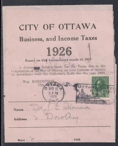 Canadá - abril de 1926 Ottawa, ON recibo de impuestos sobre negocios/ingresos - Imagen 1 de 2