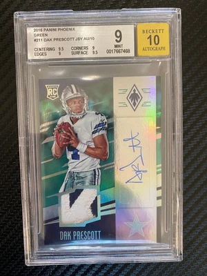 2016 Panini Phoenix RPS Rookie Auto Jersey Dak Prescott Green /10 BGS #211 - Image 1 of 2