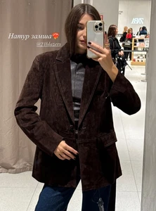 ZARA BNWT 2025. BROWN LEATHER STRAIGHT BLAZER JACKET. 3046/366/700 - Picture 1 of 12