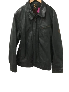 TIMBERLAND Men's Size 2XL Black Heavy Leather Jacket Slim Fit Pre-Loved Classic - Picture 1 of 11