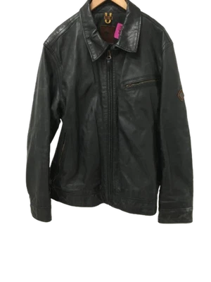 TIMBERLAND Men's Size 2XL Black Heavy Leather Jacket Slim Fit Pre-Loved Classic - Image 1 of 4