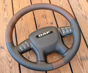 NEW LEATHER Steering Wheel for DAF CF XF LF 2013-2021 Leather Front Cover BROWN - Picture 1 of 19