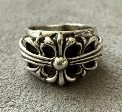 Anillo Cruz Floral Corazones Cromo Talla 8 - Plata 925 - Usado Excelente Estado Foto 1 de 4