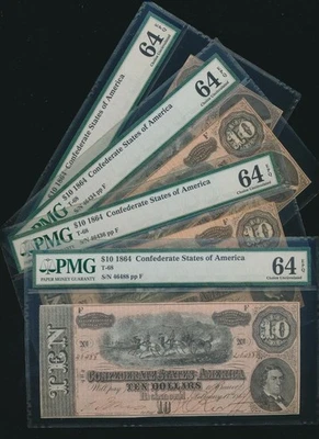 AC T-68 $10 1864 Confederate Currency CSA PMG 64 EPQ  (price for one) - Image 1 of 4
