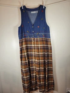 Casey & Max Vintage Autumn Fall Denim And Plaid Dress Jumper Large - Picture 1 of 15