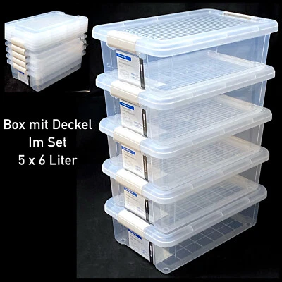 Aufbewahrungsbox mit Deckel 5er Set 6,0 Liter Kunststoffbox Plastikbox Box - Bild 1 von 3