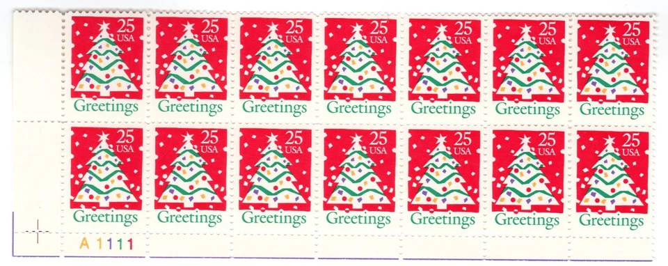 Scott #2515 Christmas Tree Plate Block of 14 Stamps - MNH LL - Image 1 of 1