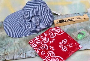 Child Train Engineer Set: Railroad Cap, Whistle, Bandana, Mini Light, 4 pcs NEW - Picture 1 of 11